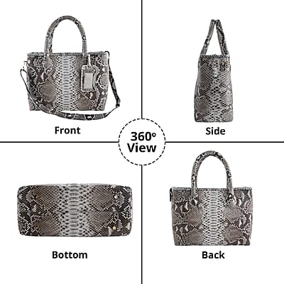 The Pelle Collection Natural Python Leather Tote Bag for Women with Detachable Strap, Satchel Purse, Shoulder Handbag, Designer Tote Bag