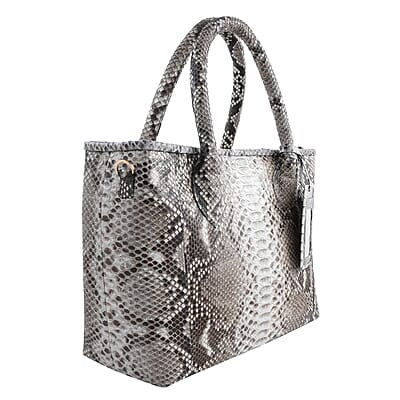 The Pelle Collection Natural Python Leather Tote Bag for Women with Detachable Strap, Satchel Purse, Shoulder Handbag, Designer Tote Bag