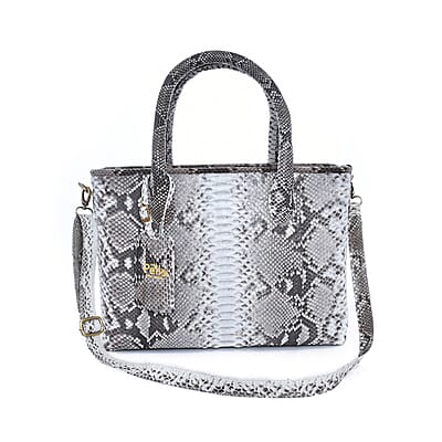 The Pelle Collection Natural Python Leather Tote Bag for Women with Detachable Strap, Satchel Purse, Shoulder Handbag, Designer Tote Bag