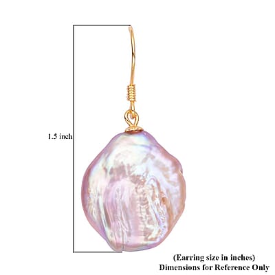 Keshi Purple Pearl Dangle Earrings in 14K Yellow Gold Over Sterling Silver