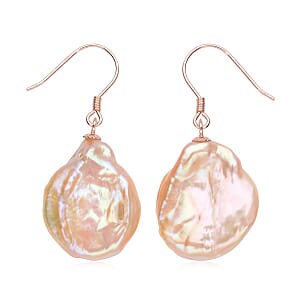 Peach Keshi Pearl Earrings in 14K Rose Gold Over Sterling Silver