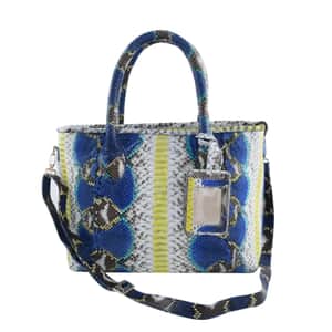 The Pelle Collection Peacock Blue Python Leather Tote Bag for Women with Detachable Strap, Women's Designer Work Tote Bag, Leather Tote Bag Purse, Leather Handbags