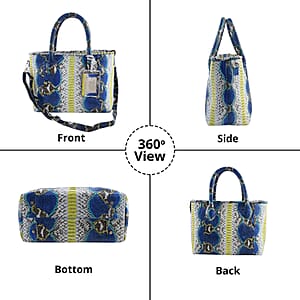 The Grand Pelle Collection Peacock Blue Python Leather Tote Bag for Women with Detachable Strap, Women's Designer Work Tote Bag, Leather Tote Bag Purse, Leather Handbags