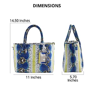 The Grand Pelle Collection Peacock Blue Python Leather Tote Bag for Women with Detachable Strap, Women's Designer Work Tote Bag, Leather Tote Bag Purse, Leather Handbags