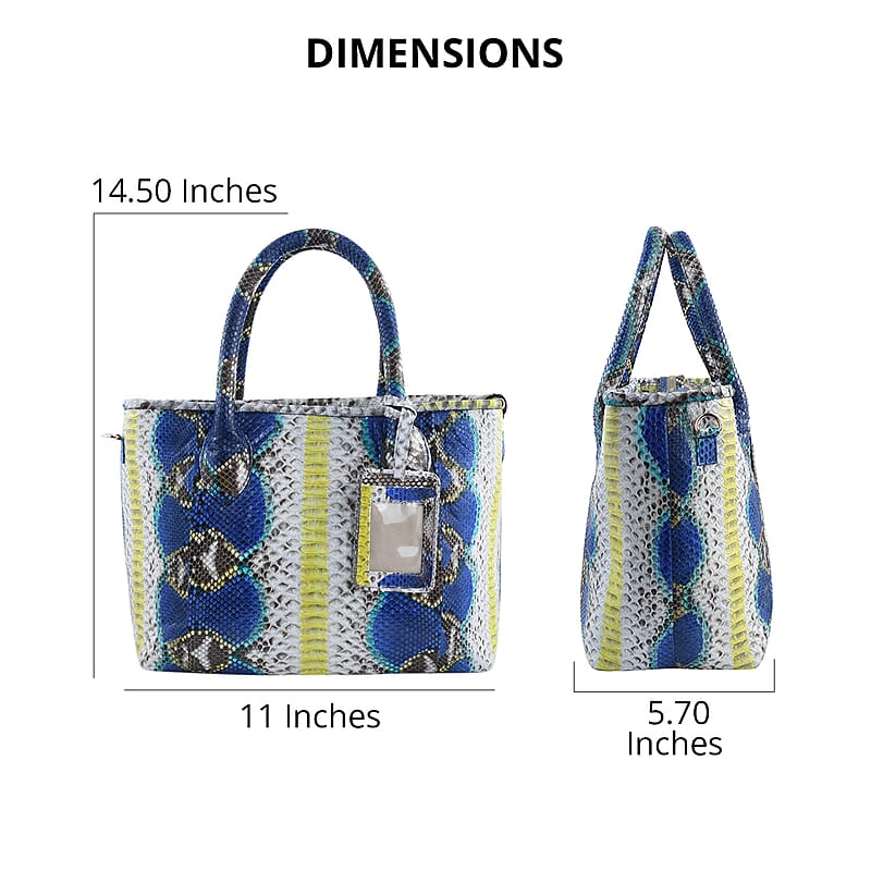 The Grand Pelle Collection Peacock Blue Python Leather Tote Bag for Women with Detachable Strap, Women's Designer Work Tote Bag, Leather Tote Bag Purse, Leather Handbags