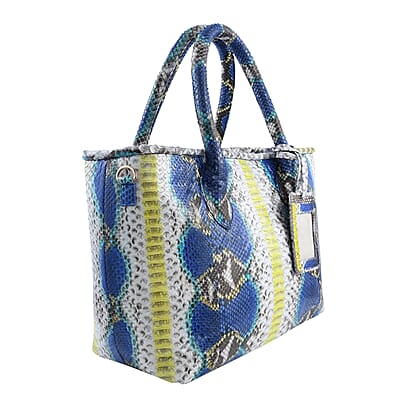 The Grand Pelle Collection Peacock Blue Python Leather Tote Bag for Women with Detachable Strap, Women's Designer Work Tote Bag, Leather Tote Bag Purse, Leather Handbags