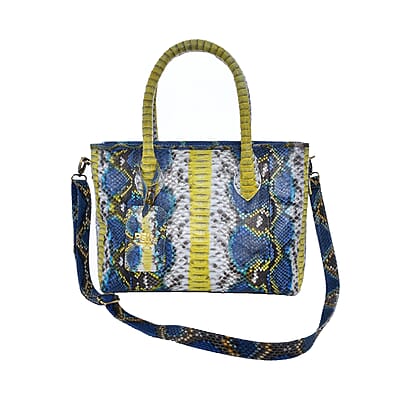 The Grand Pelle Collection Peacock Blue Python Leather Tote Bag for Women with Detachable Strap, Women's Designer Work Tote Bag, Leather Tote Bag Purse, Leather Handbags