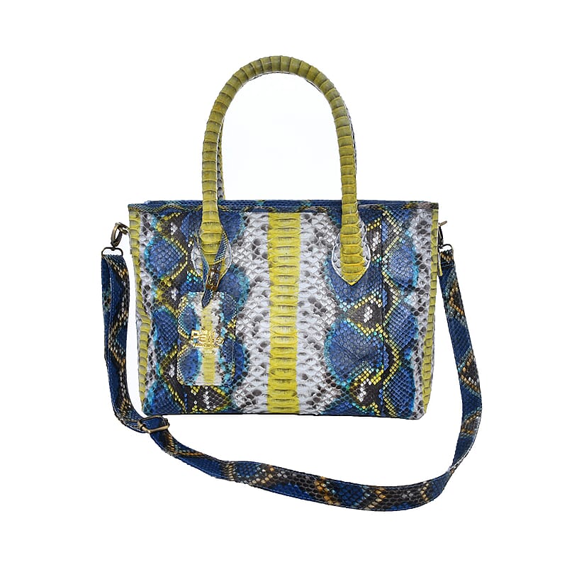 The Grand Pelle Collection Peacock Blue Python Leather Tote Bag for Women with Detachable Strap, Women's Designer Work Tote Bag, Leather Tote Bag Purse, Leather Handbags