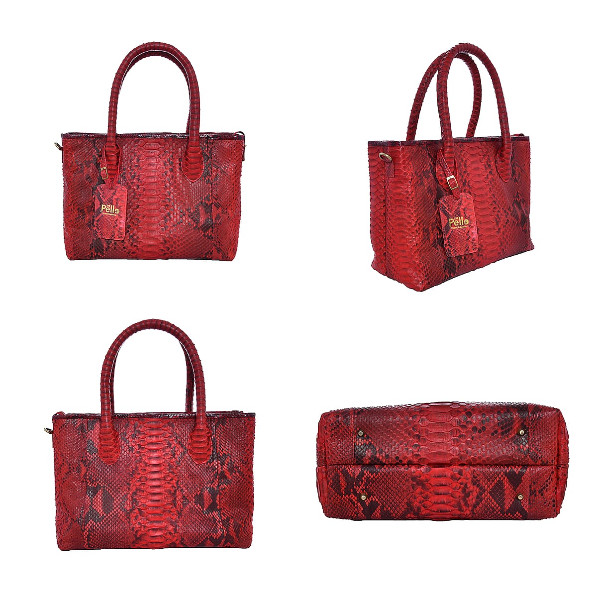 The Pelle Natural Python Collection Red Python Skin Leather Tote Bag with Detchable Strap (15x10.5x7) image number 2