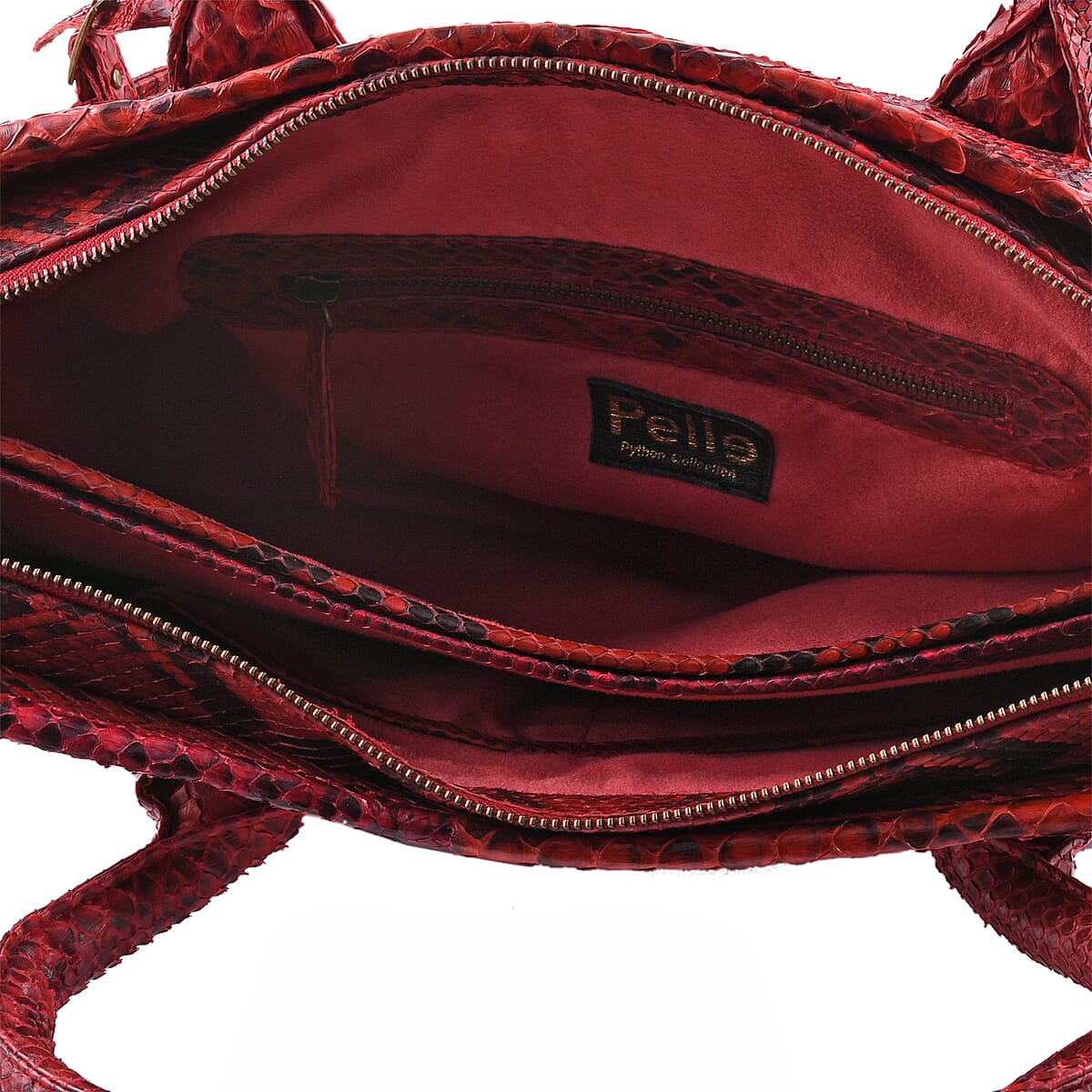 The Pelle Natural Python Collection Red Python Skin Leather Tote Bag with Detchable Strap (15x10.5x7) image number 3