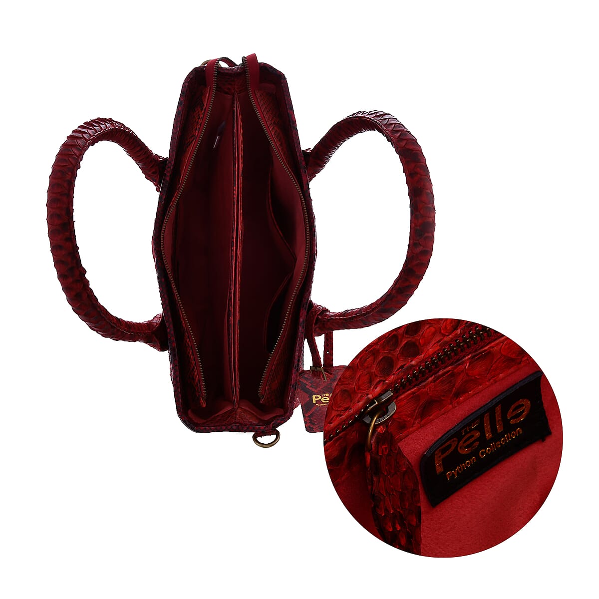 The Pelle Natural Python Collection Red Python Skin Leather Tote Bag with Detchable Strap (15x10.5x7) image number 4