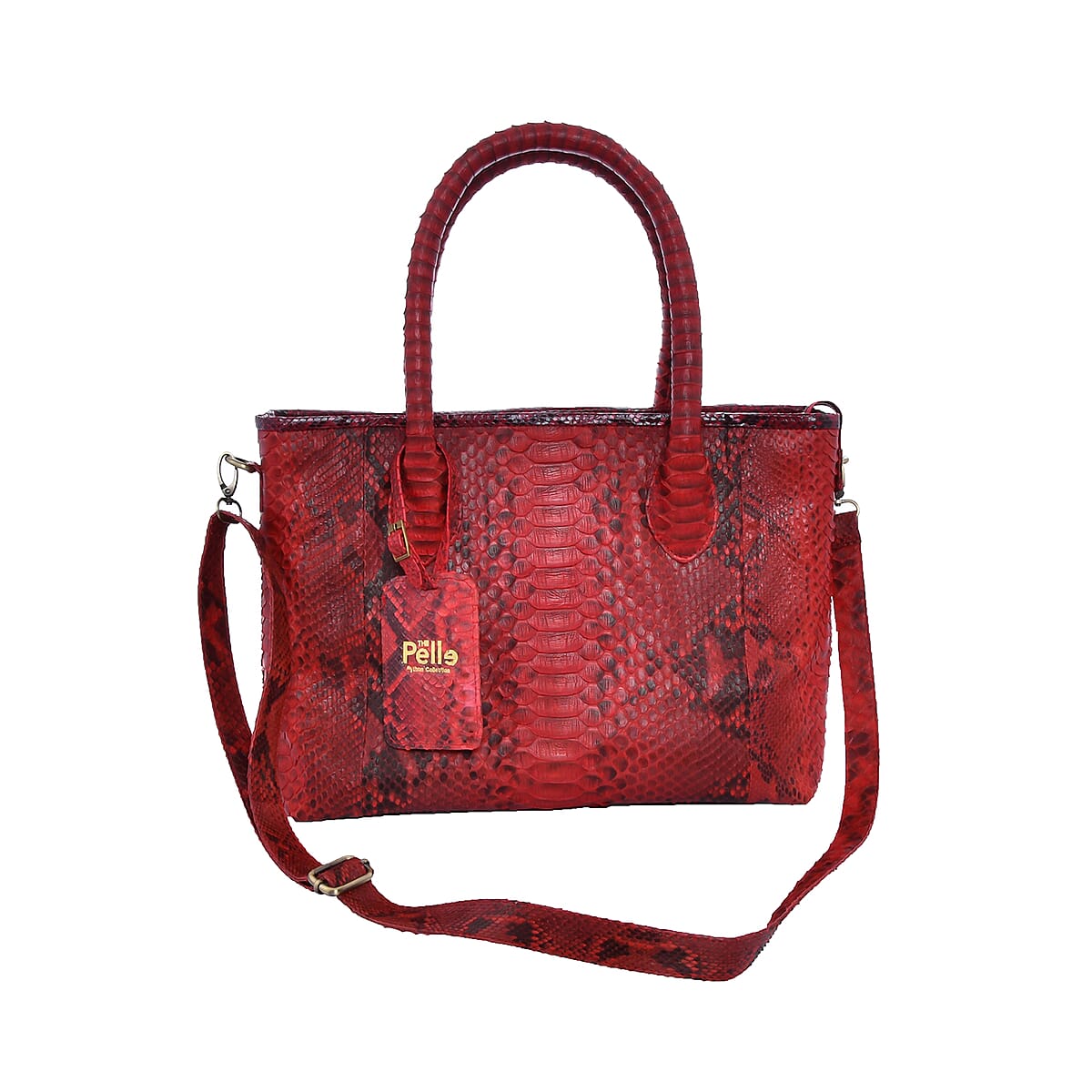 The Pelle Natural Python Collection Red Python Skin Leather Tote Bag with Detchable Strap (15x10.5x7) image number 5