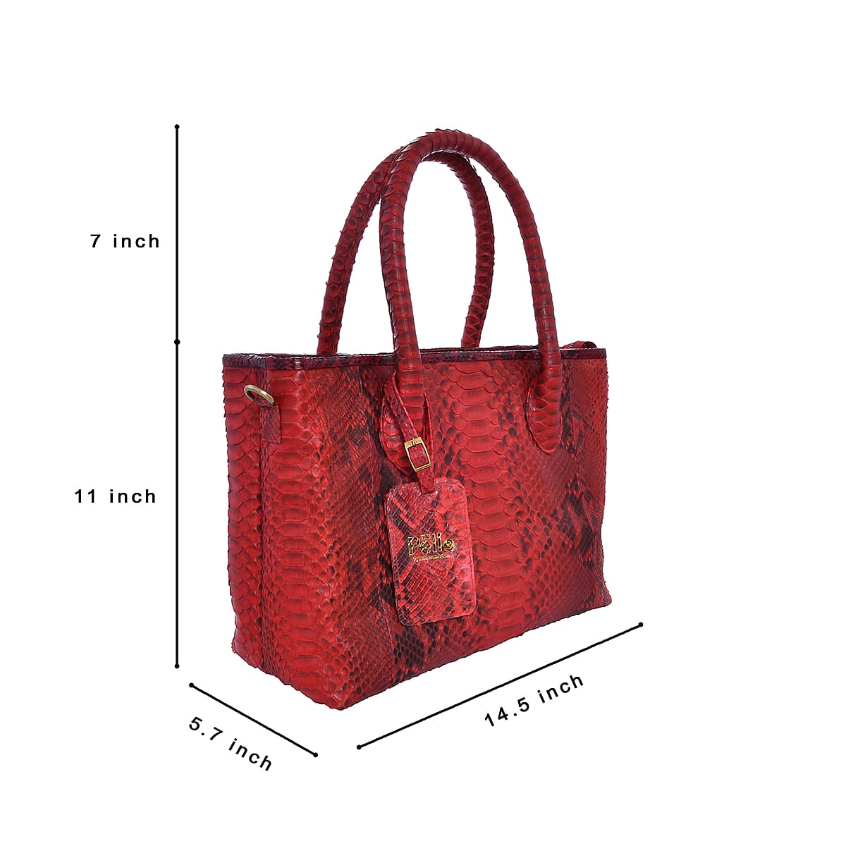 The Pelle Natural Python Collection Red Python Skin Leather Tote Bag with Detchable Strap (15x10.5x7) image number 6