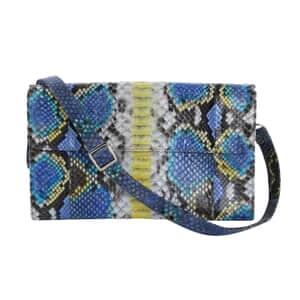 The Pelle Collection Peacock Blue Python Leather Evening Clutch Bag with Detachable Strap, Clutches for Women, Leather Handbag, Clutch Purse