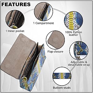 The Pelle Collection Peacock Blue Python Leather Evening Clutch Bag with Detachable Strap, Clutches for Women, Leather Handbag, Clutch Purse