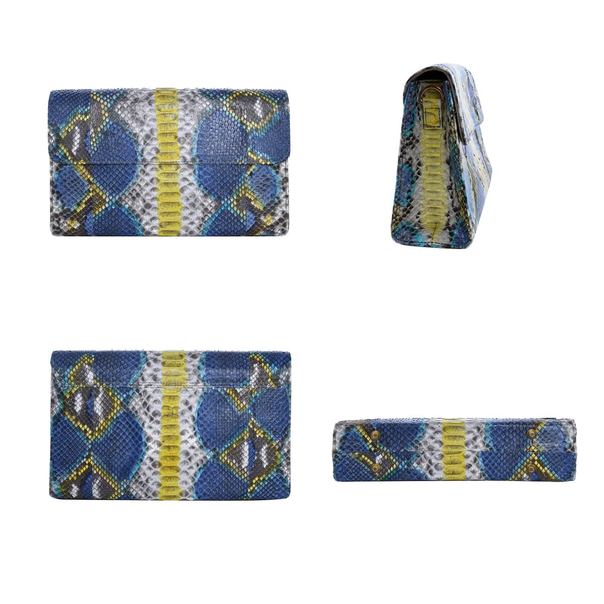The Pelle Collection Peacock Blue Python Leather Evening Clutch Bag with Detachable Strap, Clutches for Women, Leather Handbag, Clutch Purse image number 2
