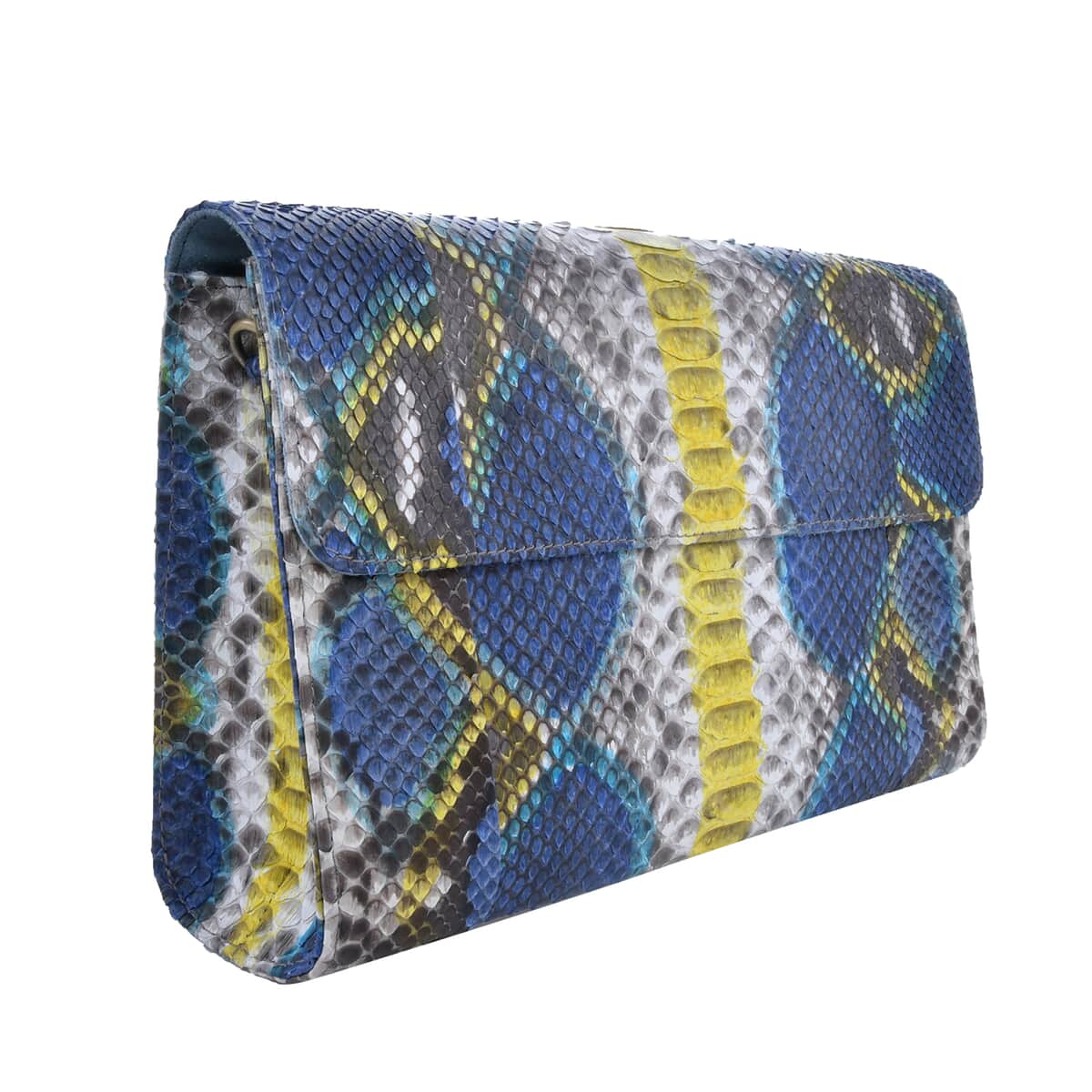 The Pelle Collection Peacock Blue Python Leather Evening Clutch Bag with Detachable Strap, Clutches for Women, Leather Handbag, Clutch Purse image number 3