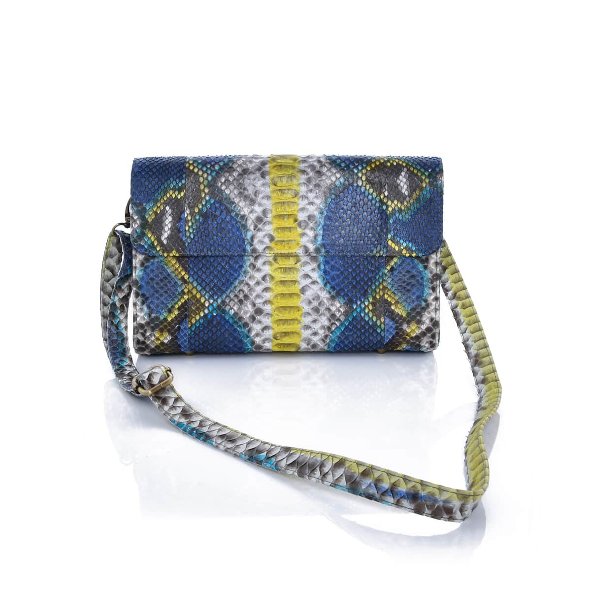 The Pelle Collection Peacock Blue Python Leather Evening Clutch Bag with Detachable Strap, Clutches for Women, Leather Handbag, Clutch Purse image number 4
