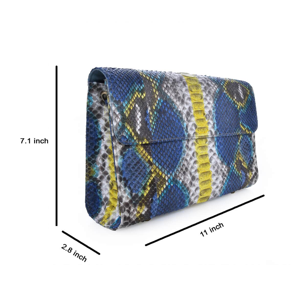 The Pelle Collection Peacock Blue Python Leather Evening Clutch Bag with Detachable Strap, Clutches for Women, Leather Handbag, Clutch Purse image number 6