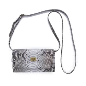 The Pelle Collection Natural Python Leather Bi-Fold Flap Over Crossbody Wallet for Women with Detachable Strap , Designer Crossbody , Leather Handbag , Leather Purse