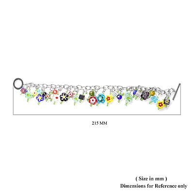 Green Glass and Multi Color Murano Style Bracelet in Stainless Steel, Colorful Sweatproof Hypoallergenic Bracelet, Gift For Her (7.50 In)