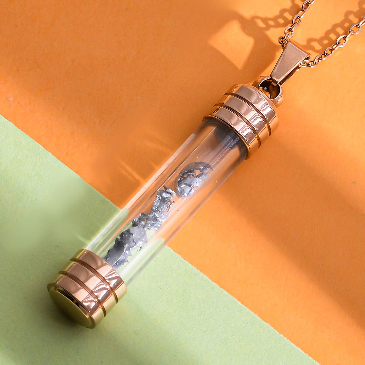 Marvelous Meteorite Pendant Necklace  in ION Plated RG Stainless Steel| Glass Pendant For Women (20 Inches) image number 1