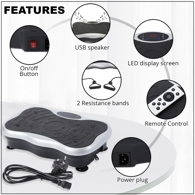 SoulSmart Whole Body Fitness Vibration Platform with Resistance Bands, Remote, & USB Speaker (200 W) White