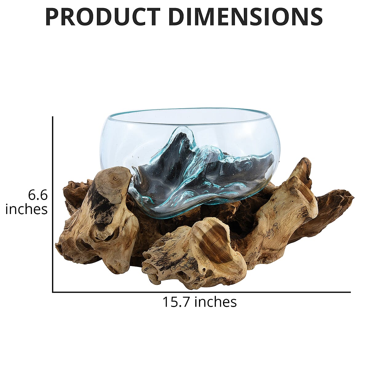 Designer Inspired Artisan Commissioned Bali Handblown Glass Bowl with Wood Base image number 3