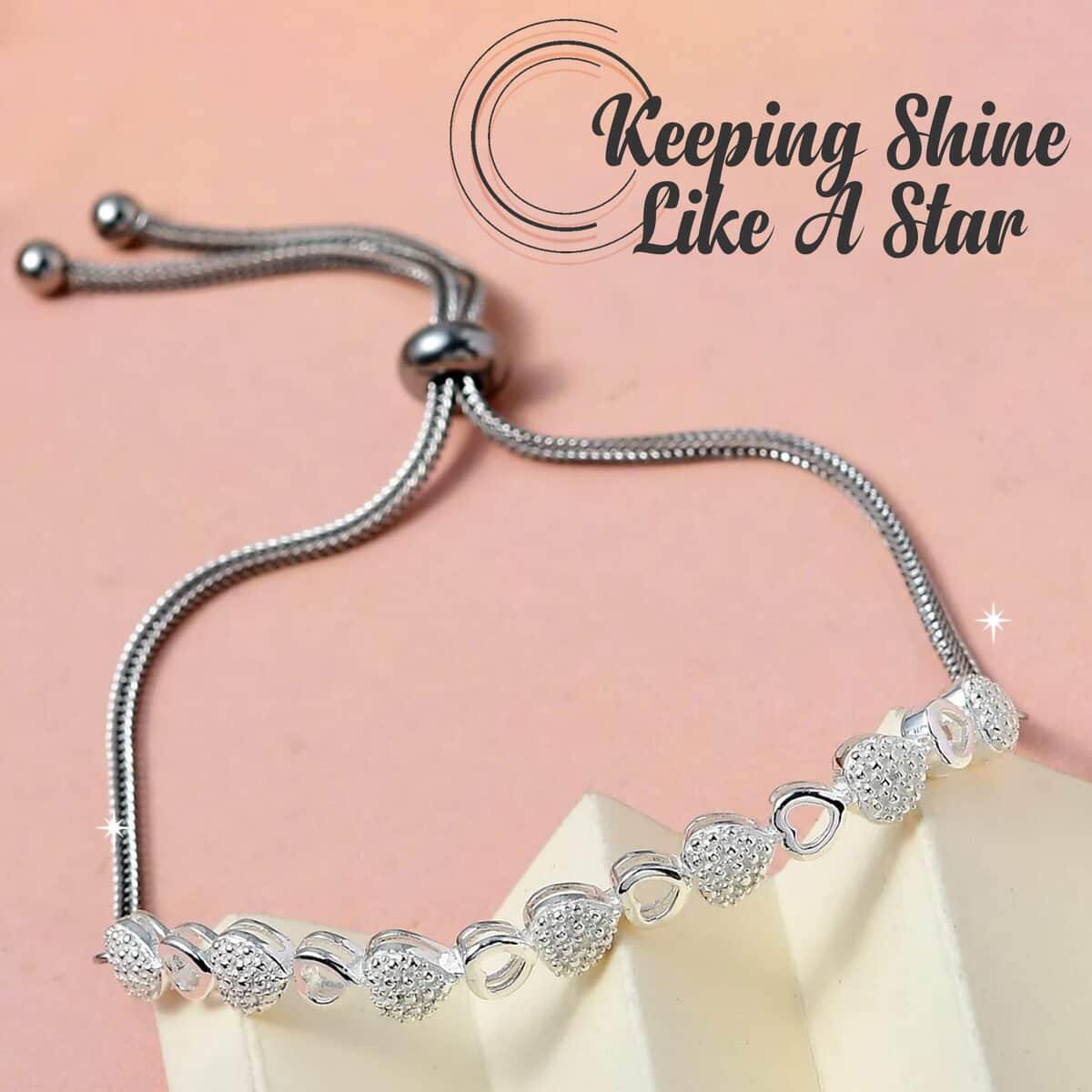 Diamond Accent Heart Bracelet in Sterling Silver with Stainless Steel Bolo Chain image number 1