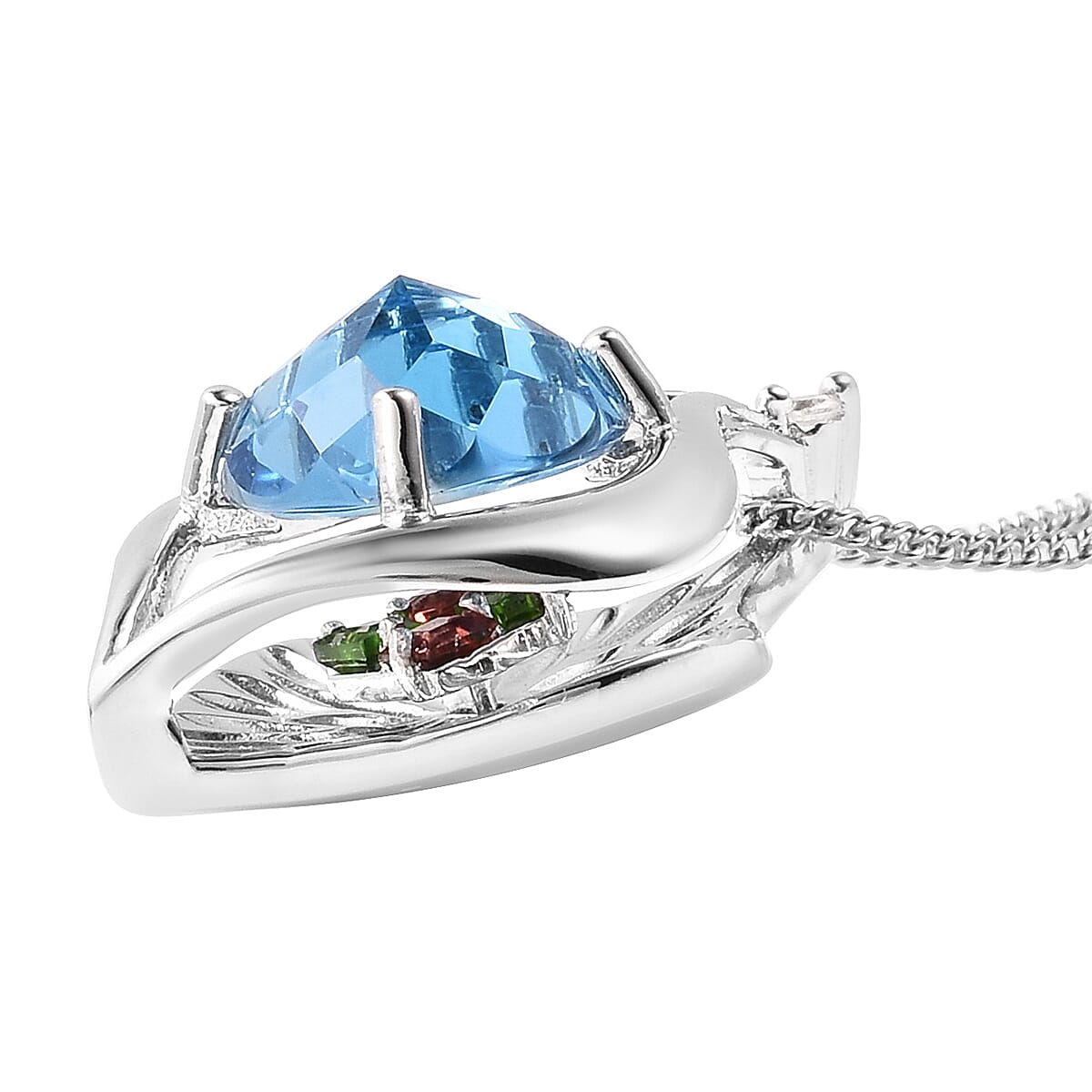 Galatea DavinChi Cut Collection Blue Topaz and Multi Gemstone Pendant Necklace 18 Inches in Sterling Silver 3.90 ctw