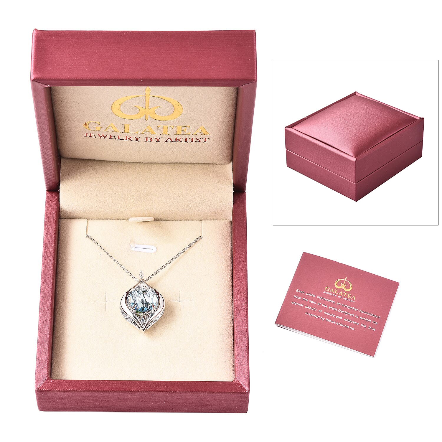 Galatea DavinChi Cut Collection Blue Topaz and Multi Gemstone Pendant Necklace 18 Inches in Sterling Silver 3.90 ctw