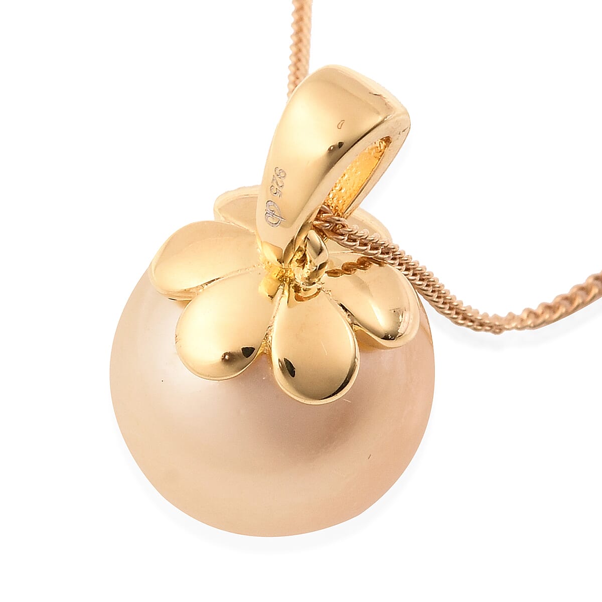 Galatea Bible Pearl Collection with Momento Technology South Sea Pearl Pendant Necklace 18 Inches in Vermeil YG Over Sterling Silver