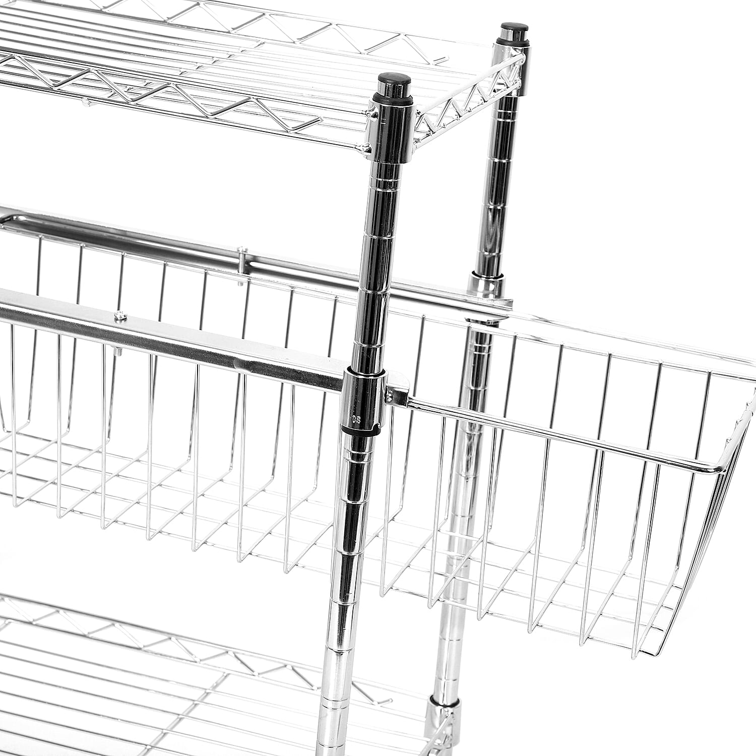Stainless Steel 3 Tiers Multi Purpose Kitchen Rack with Basket and Wheel