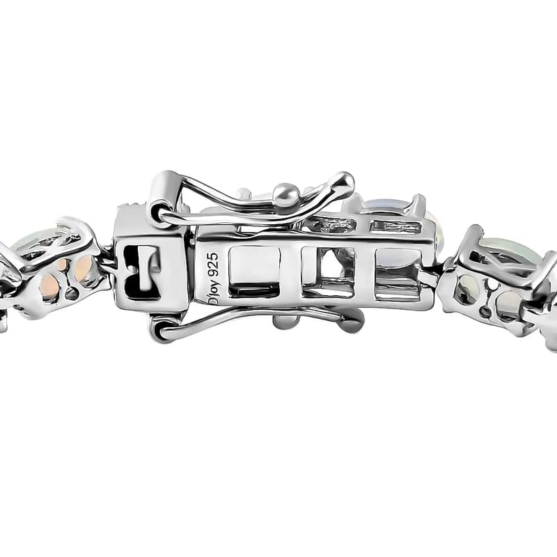 Ethiopian Opal Tennis Bracelet in platinum Plated Sterling Silver, Premium Opal Bracelet, Silver Bracelet For Women (6.50 In) (9.50g) 8.60 ctw