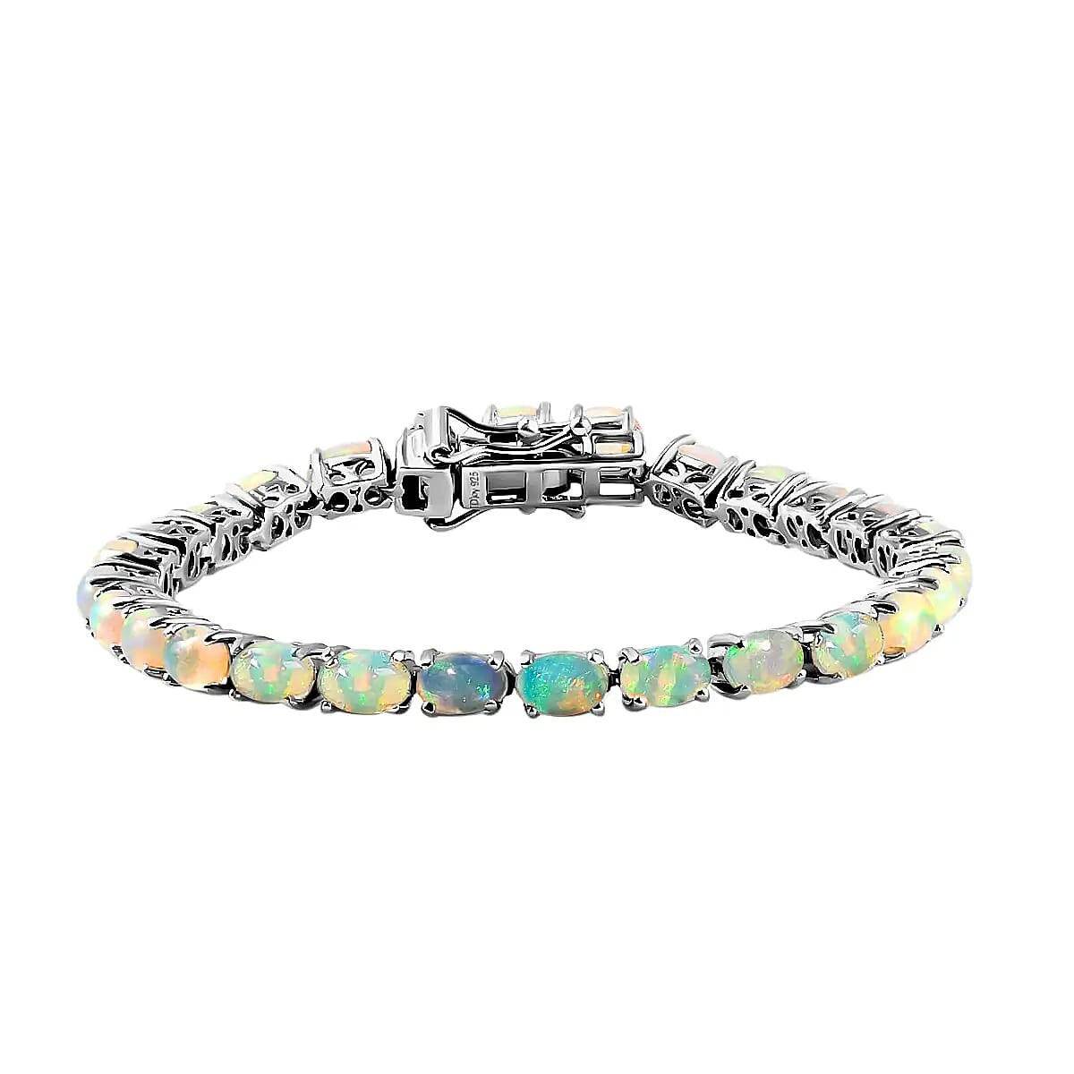 Ethiopian Opal Tennis Bracelet in platinum Plated Sterling Silver, Premium Opal Bracelet, Silver Bracelet For Women (7.25 In) 8.75 ctw image number 0