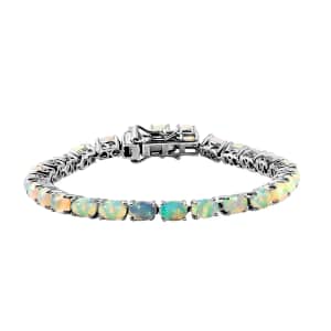 Ethiopian Opal 8.75 ctw Tennis Bracelet in platinum Plated Sterling Silver, Premium Opal Bracelet, Silver Bracelet For Women (7.25 In)