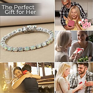 D'Joy Premium Ethiopian Opal 11.40 ctw Bracelet in Platinum Plated Sterling Silver, Silver Tennis, Opal Tennis Bracelet, Welo Opal Jewelry (8.00 In)