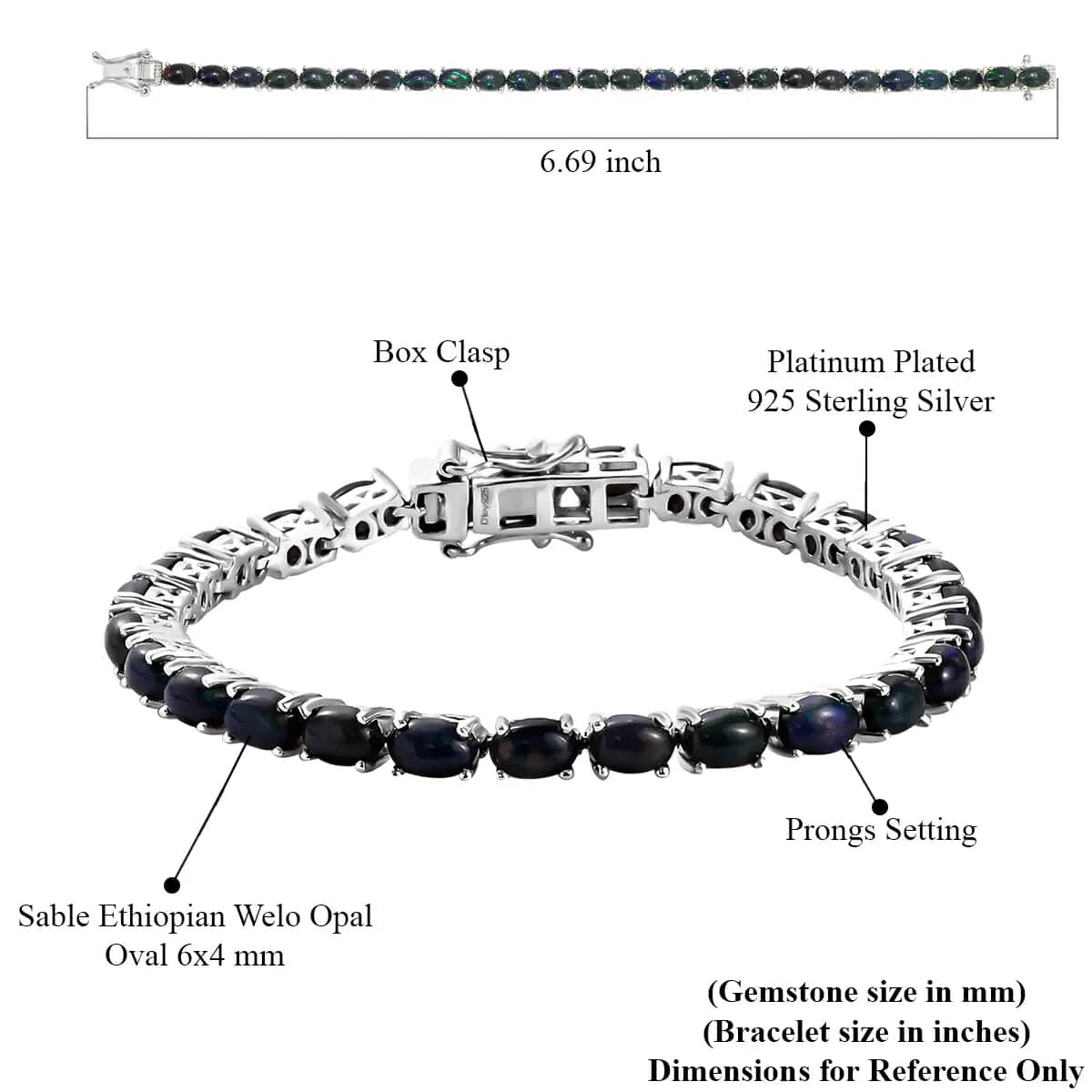 Sable Premium Ethiopian Opal Bracelet in Platinum Plated Sterling Silver, Silver Tennis, Opal Tennis Bracelet,Welo Opal Jewelry (6.50 In) (10.50g)7.80 ctw image number 6