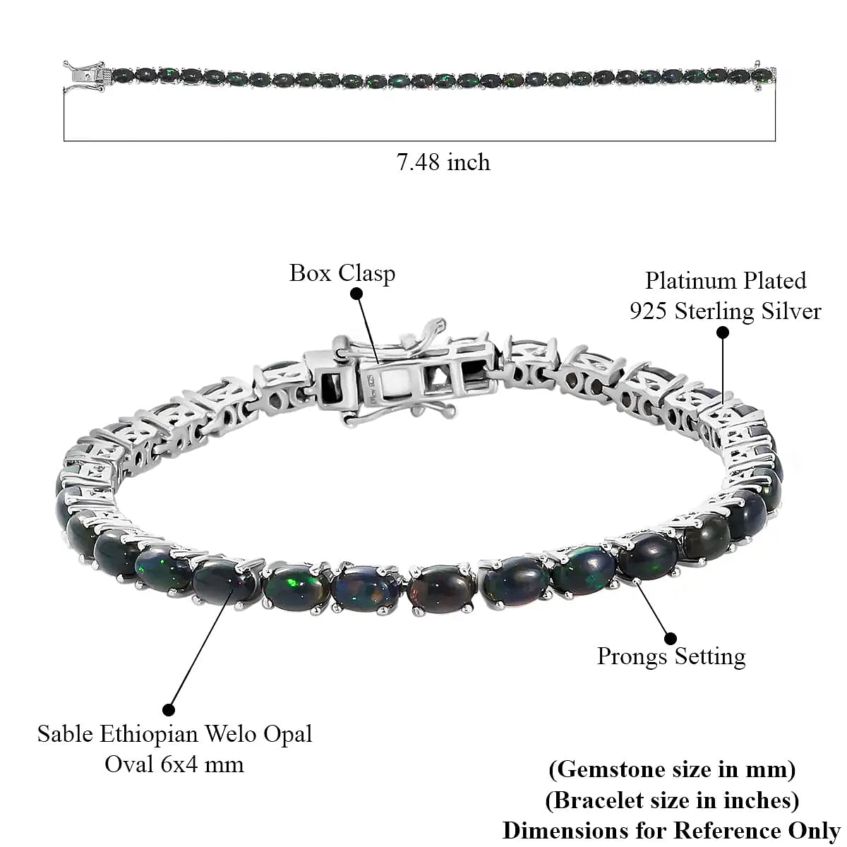 Sable Premium Ethiopian Opal 8.75 ctw Bracelet in Platinum Plated Sterling Silver, Silver Tennis, Opal Tennis Bracelet, Welo Opal Jewelry (7.25 In) image number 6