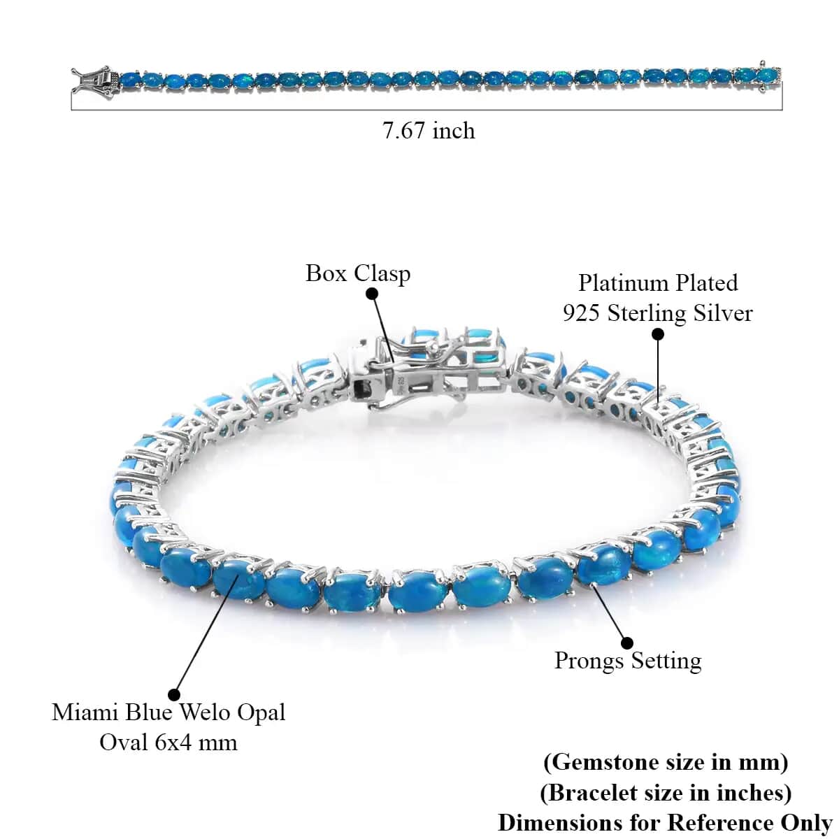 Miami Blue Welo Opal 8.75 ctw Tennis Bracelet in Platinum Over Sterling Silver (7.25 In) image number 6