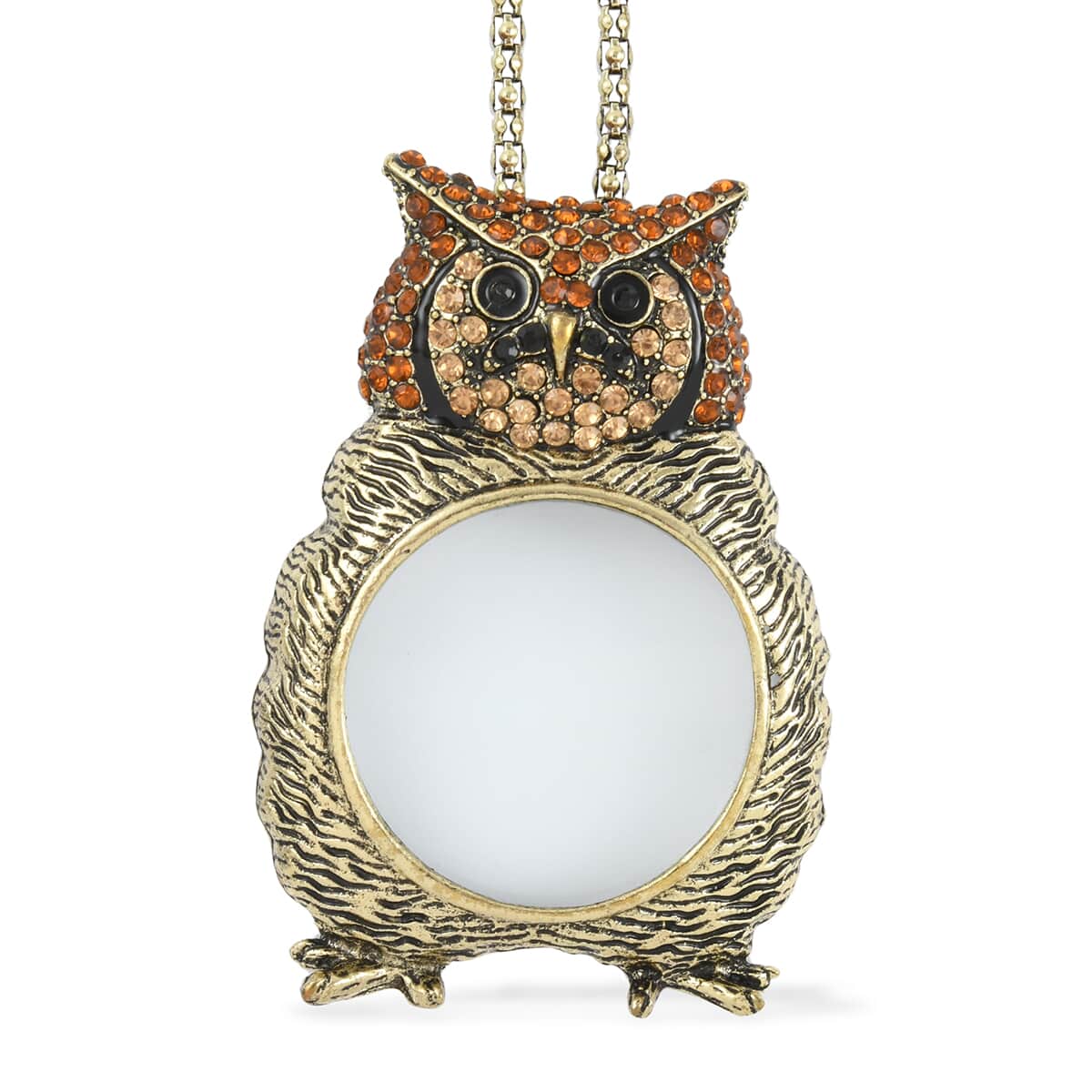 Multi Color Austrian Crystal and White Glass Owl Pendant Necklace 28 Inches in Goldtone image number 0