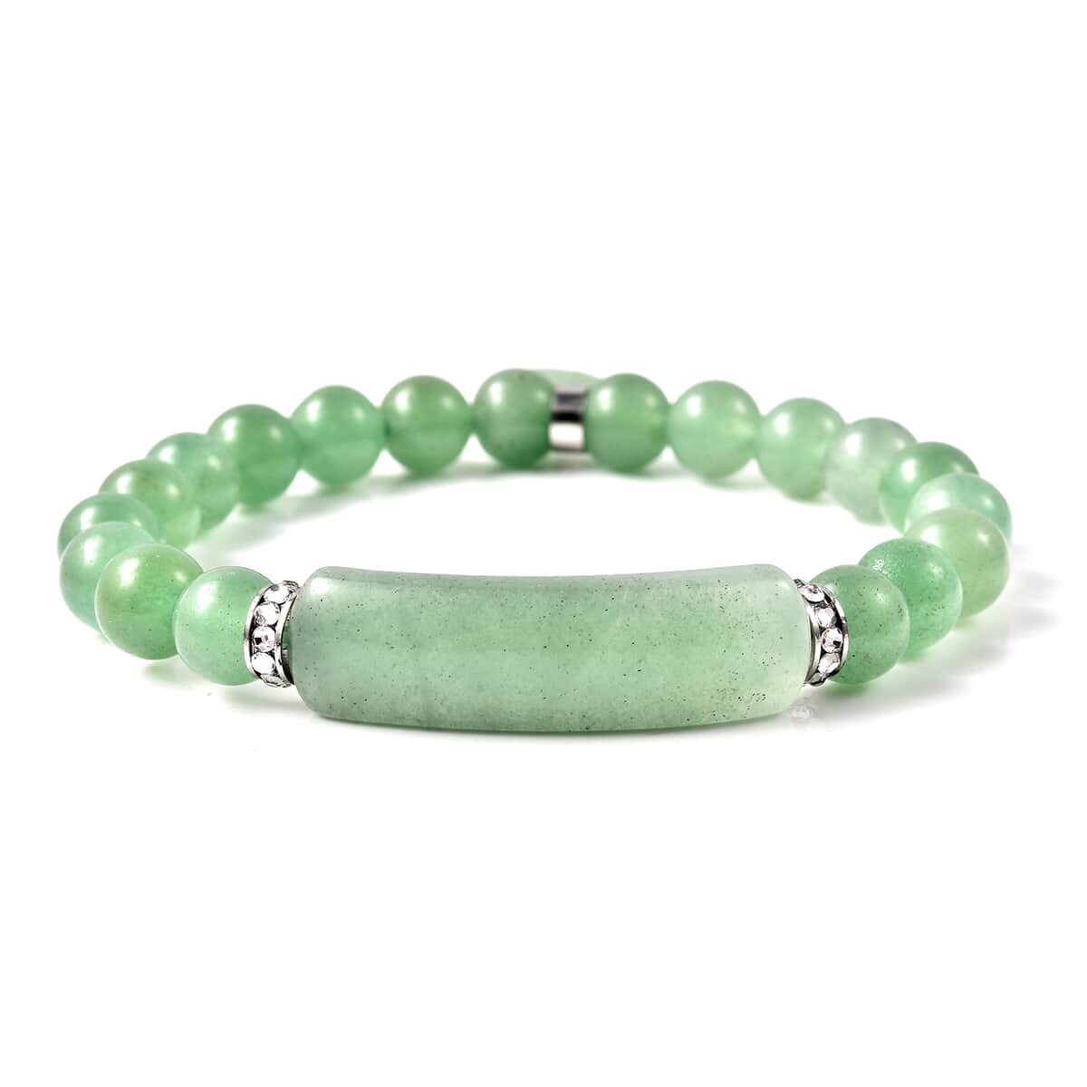 Green Aventurine and Austrian Crystal Stretch Bracelet in Stainless Steel 110.00 ctw image number 0