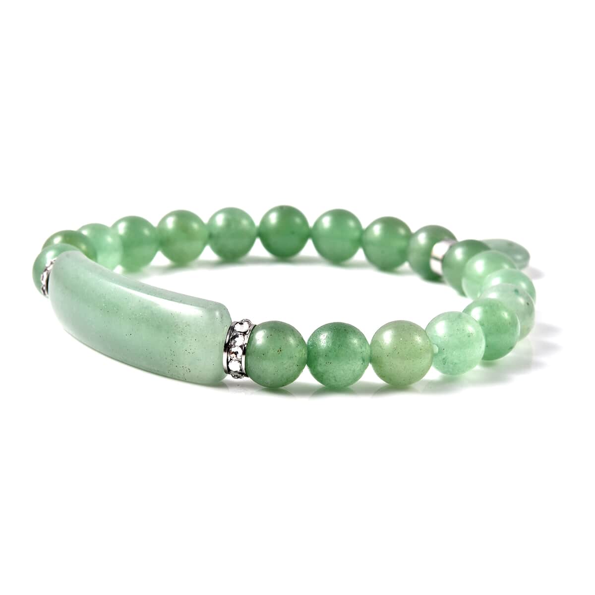 Green Aventurine and Austrian Crystal Stretch Bracelet in Stainless Steel 110.00 ctw image number 3