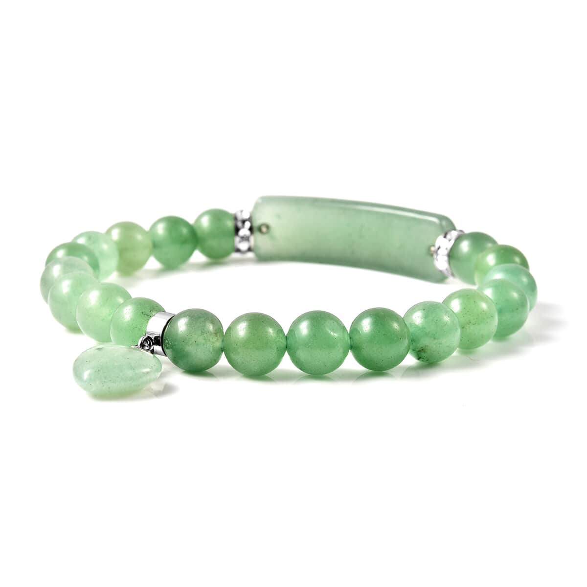 Green Aventurine and Austrian Crystal Stretch Bracelet in Stainless Steel 110.00 ctw image number 4