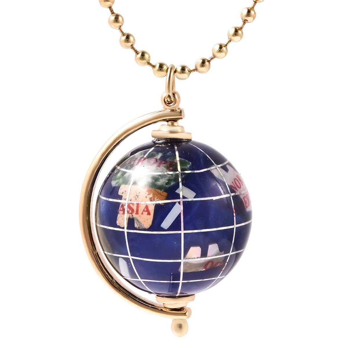 Multi Gemstone Globe Pendant in Goldtone with ION Plated YG Stainless Steel Necklace 26-29 Inches 50.50 ctw image number 0