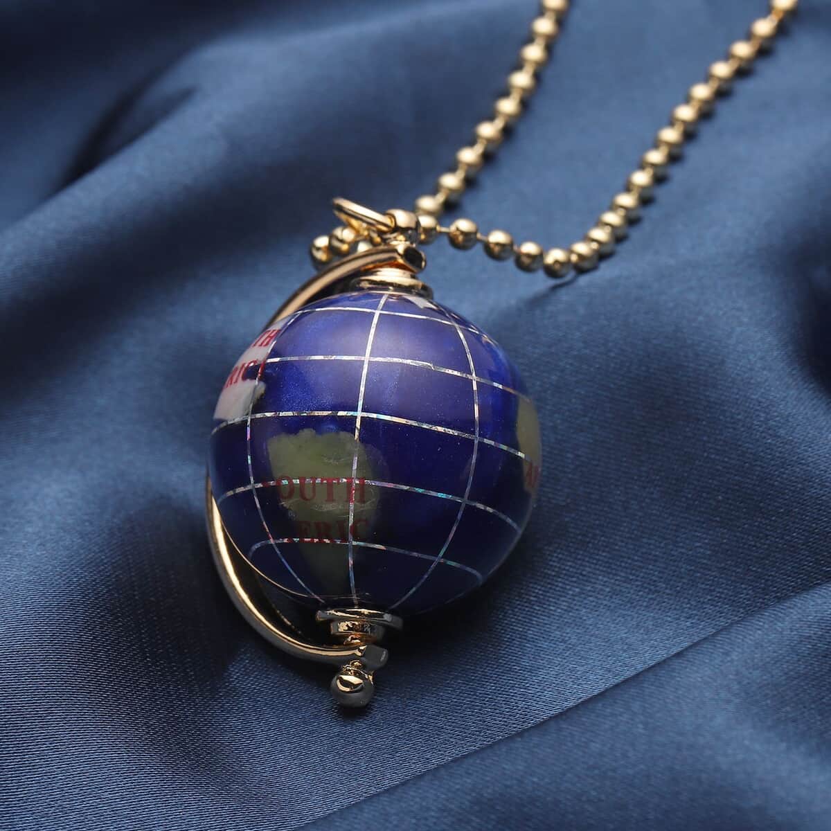 Multi Gemstone Globe Pendant in Goldtone with ION Plated YG Stainless Steel Necklace 26-29 Inches 50.50 ctw image number 1