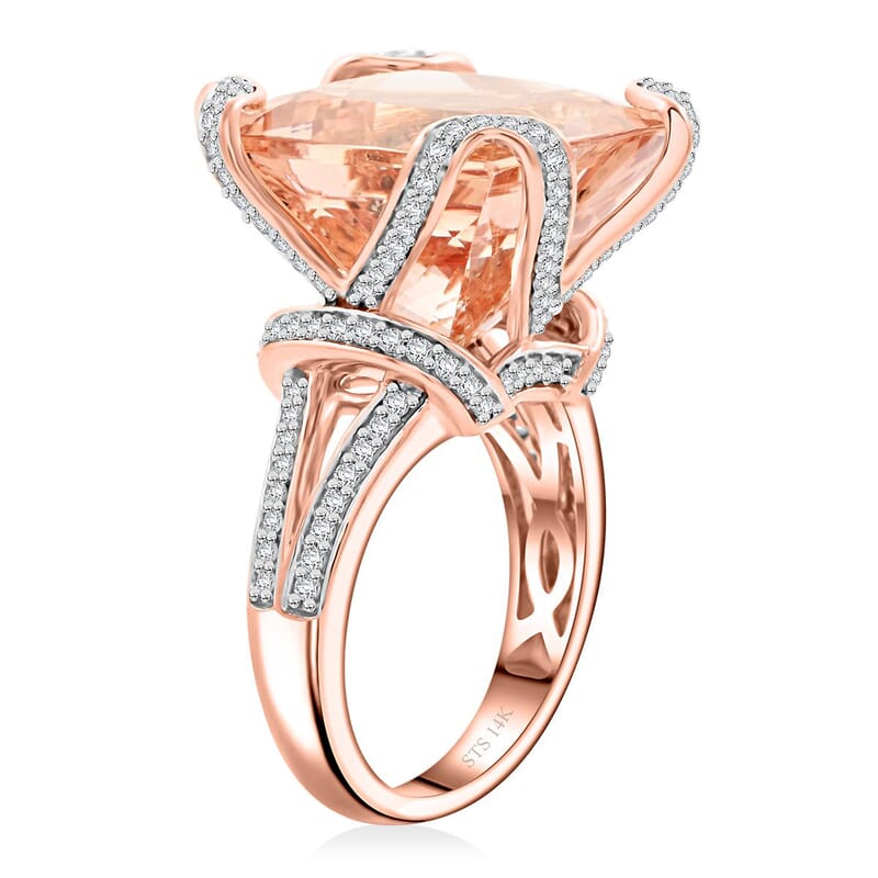 14K Rose Gold Marropino Morganite and Diamond Ring (Size 6.5) 6.50 Grams 18.75 ctw