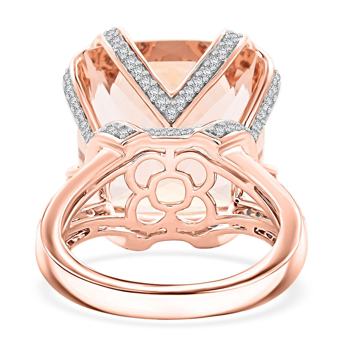 14K Rose Gold Marropino Morganite and Diamond Ring (Size 6.5) 6.50 Grams 18.75 ctw