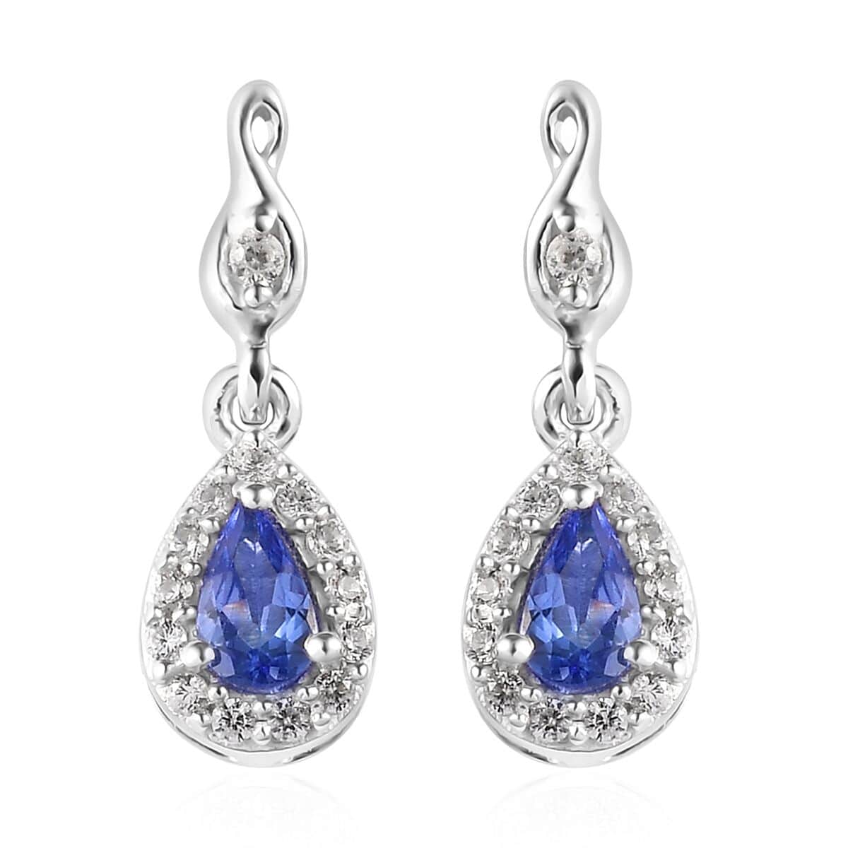AAA Tanzanite and White Zircon Drop Earrings in Platinum Over Sterling Silver 0.65 ctw image number 0