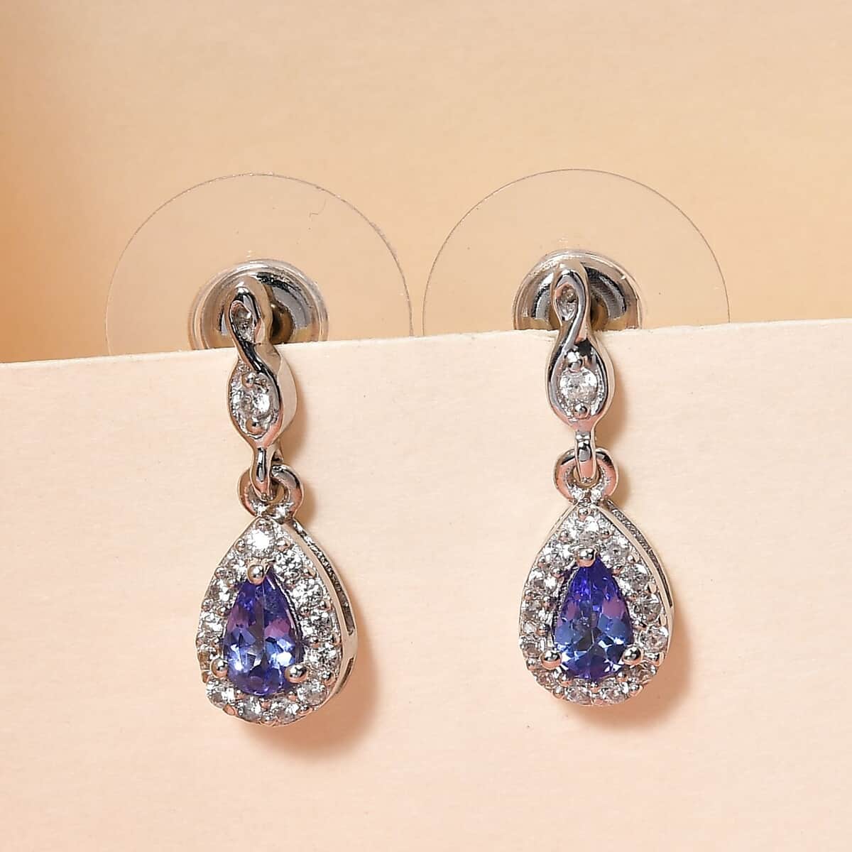 AAA Tanzanite and White Zircon Drop Earrings in Platinum Over Sterling Silver 0.65 ctw image number 1